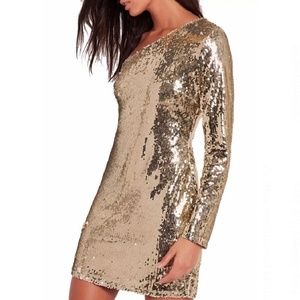 One shoulder gold sequin cocktail dress